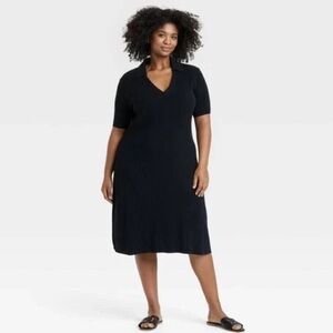 NWT Ava & Viv Women's Black Short Sleeve Ribbed Midi Sweater Dress in a size XXL